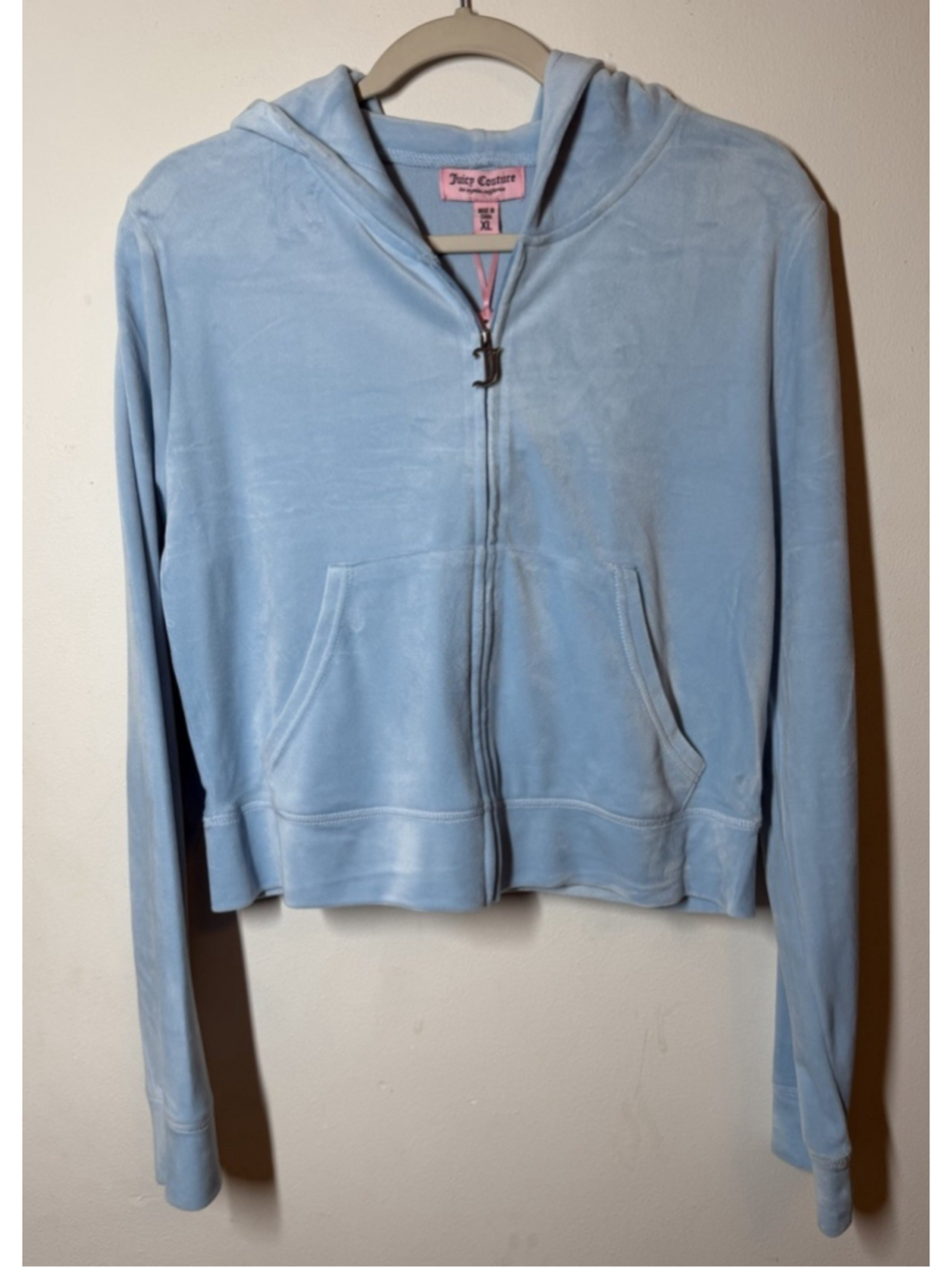 Women's Juicy Couture OG Big Bling Velour Light Blue Zip up Hoodie NWT XL